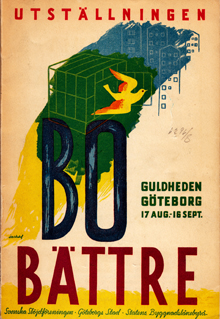 Affisch för Bo bättre-utställningen i Guldheden, Göteborg, 1945.